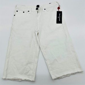 True Religion Women's Geno Rolled Up Jeans Shorts White Frayed Hem-Size 20-NWT